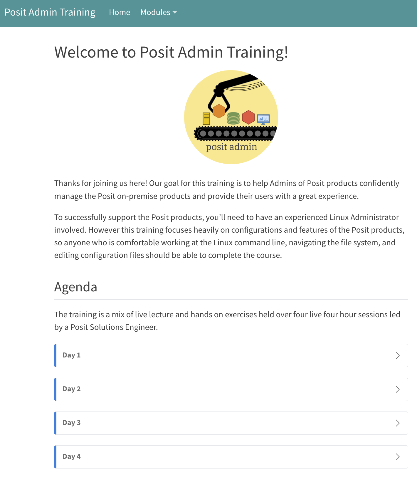 Linked screenshot of the admin training site.